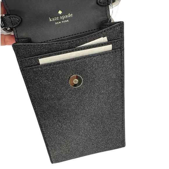 Kate Spade Tinsel North South Flap Phone Crossbody Bag in Glitter Black - Picture 5 of 5